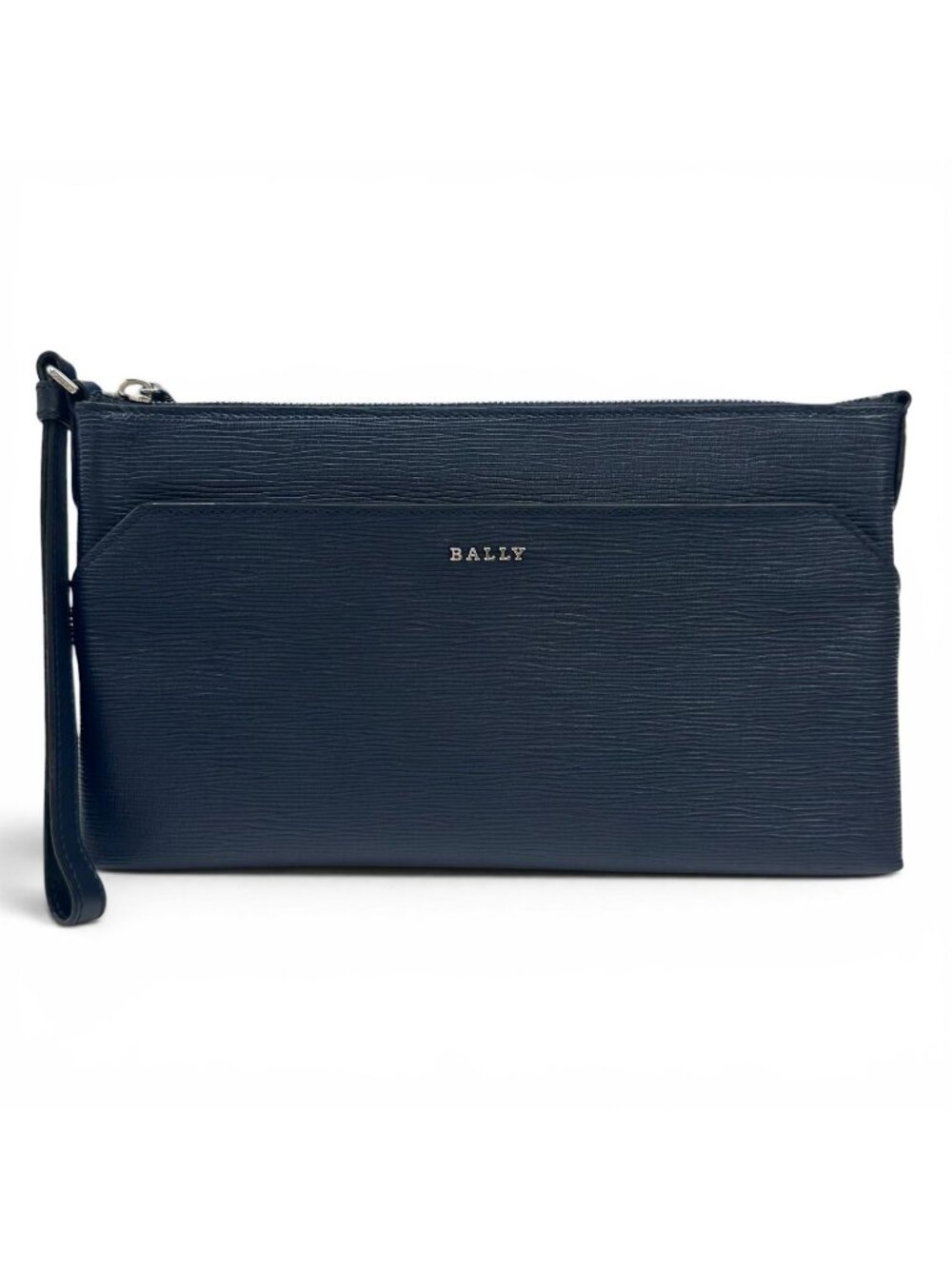 Bvlgari Bally Leddon Logo Leather Clutch Navy Silver